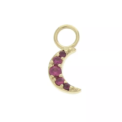 Ciondolo luna con Ossido di zirconio 11x5 mm - Fucsia - Placcato oro 3 micron x1