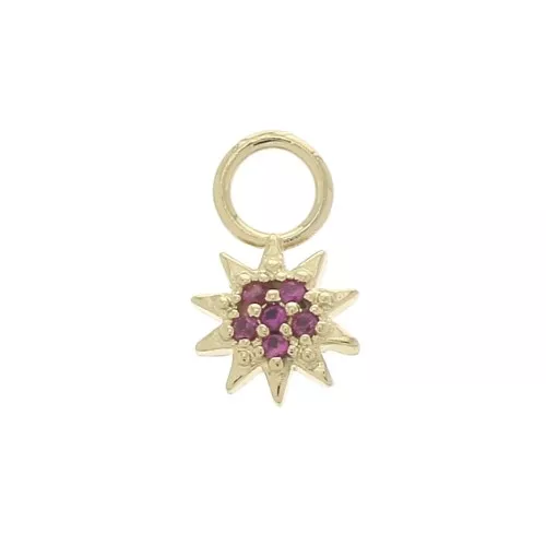 Ciondolo sole con Ossido di zirconio 10x6 mm - Fucsia - Placcato oro 3 micron x1