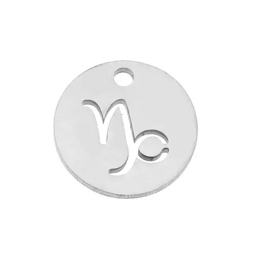 Ciondolo tonda - Segno zodiacale Capricorno 12 mm - Acciaio inossidabile x1