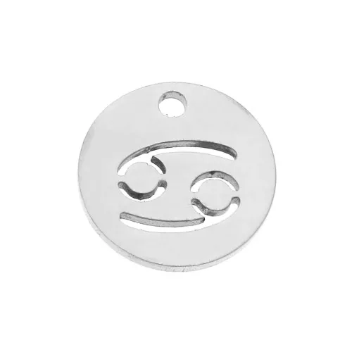 Ciondolo tonda - Segno zodiacale Cancro 12 mm - Acciaio inossidabile x1
