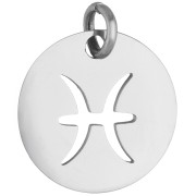 Ciondolo rotondo - segno zodiacale Pesci 12 mm - Acciaio inossidabile 304 x1
