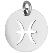 Ciondolo rotondo - segno zodiacale Pesci 12 mm - Acciaio inossidabile 304 x1