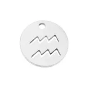 Ciondolo tonda - Segno zodiacale Acquario 12 mm Acciaio inossidabile x1