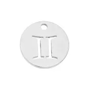 Ciondolo tonda - Segno zodiacale Gemelli 12 mm - Acciaio inossidabile x1