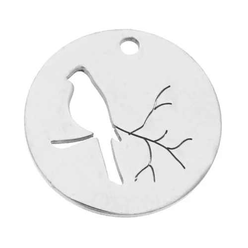 Ciondolo tondo traforato uccello 20 mm - Acciaio inossidabile x1