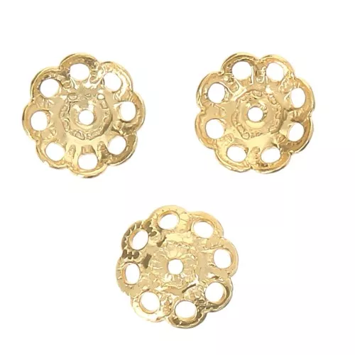 Coppette - fiori - 8 mm - Dorato oro fino x6