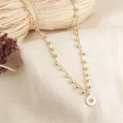 Ciondolo tondo lavorato modello stella in resina 12x10mm Dorato - Baby rosa x1