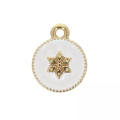 Ciondolo tondo lavorato modello stella in resina 12x10 mm - Dorato - Bianco x1