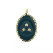 Ciondolo ovale modello puntini in resina epossidica 14x9 mm - Dorato - Petrolio x1