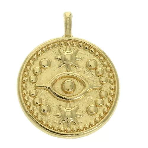 Pendente tondo modello occhio mistico 18.5x15 mm - Dorato con oro fino x1