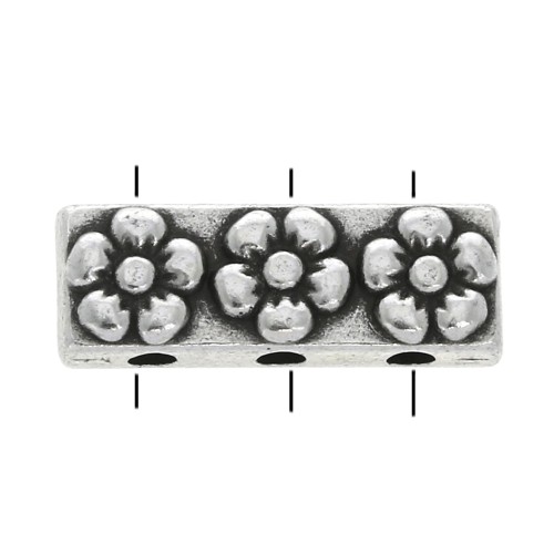 Distanziatore rettangolo 3 fori - modello fiori 17x6 mm Placcatura argento antico
