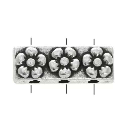 Distanziatore rettangolo 3 fori - modello fiori 17x6 mm Placcatura argento antico
