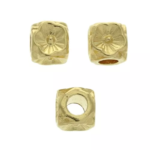 Perla cubo - modello fiore 5 mm - Dorato con oro fino x1