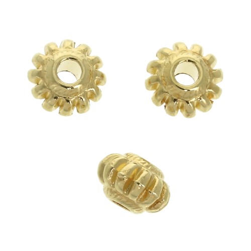 Perla rondella rigate 7 mm - Dorato con oro fino x1