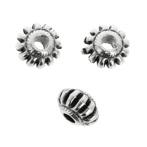 Perla rondella rigate 7 mm - Placcatura Argento Antico x1