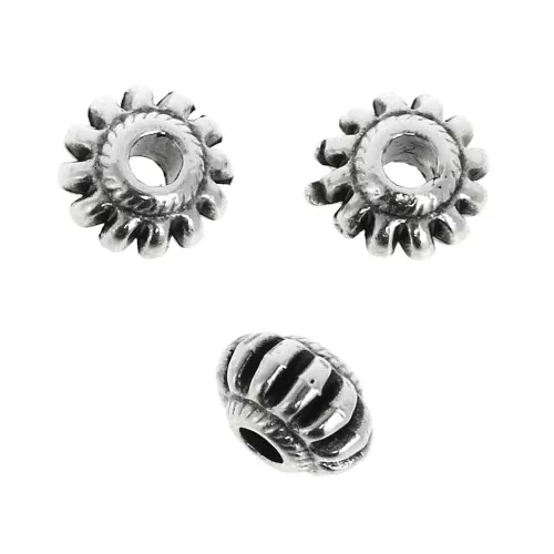 Perla rondella rigate 7 mm - Placcatura Argento Antico x1