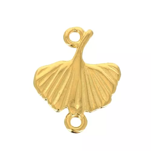 Distanziatore 2 anelli Ginkgo in zama 16x14 mm - Dorato all'oro fino x1