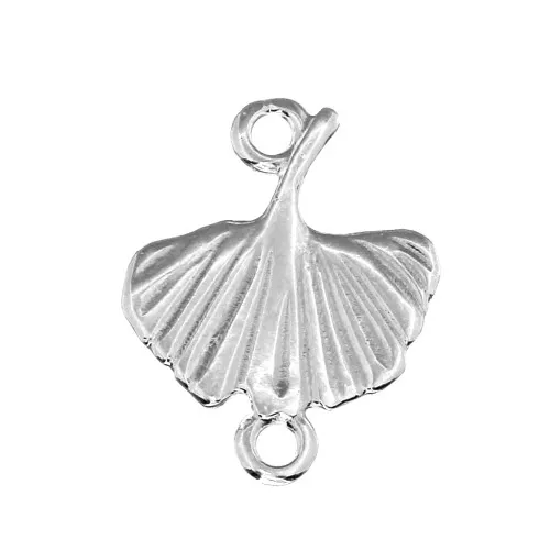 Distanziatore 2 anelli Ginkgo in zama 16x14 mm - placcatura argento fino anticato x1