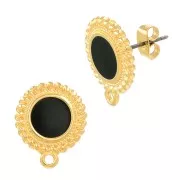 Chiodi di orecchie tondi etnico e resina 18x15mm Dorato all'oro fino - Nero x2