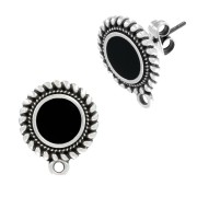 Chiodi di orecchie tondi etnico e resina 18x15 mm placcatura argento fino anticato - Nero x2
