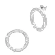 Chiodi di orecchie tondi scavati martellati 20 mm - placcatura argento fino anticato x2