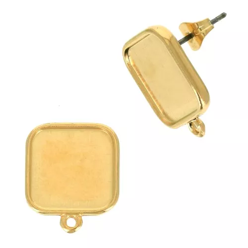 Chiodi di orecchie quadrato base per resina-polimero 17x15mm Dorato all'oro finox2