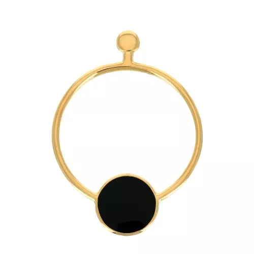 Chiodi di orecchie cerchio scavato e resina 48x34.5mm - Dorato oro fino - Nero x2