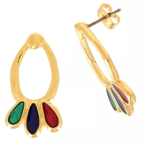 Chiodi di orecchie goccia & resina epossidica 26x14mm Dorato oro fino-Multicolore