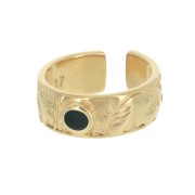 Anello regolabile- incisione foglia e resina - Dorato con oro fino - Nero x1|raw }}