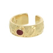 Anello regolabile- incisione foglia e resina- Dorato con oro fino - Rosso x1
