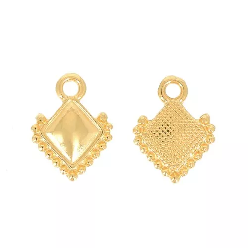 Mini ciondolo rombo con palline 12x9 mm - Dorato con oro fino x1