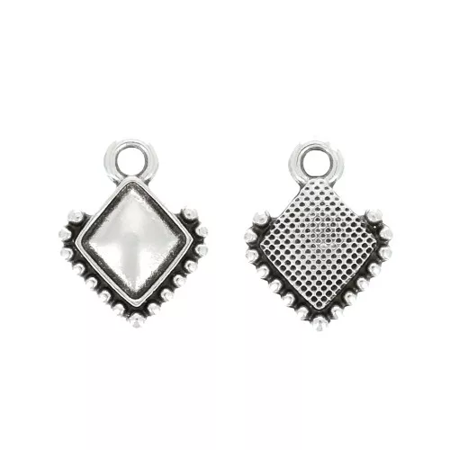 Mini ciondolo rombo con palline 12x9 mm - placcatura argento fino anticato x1