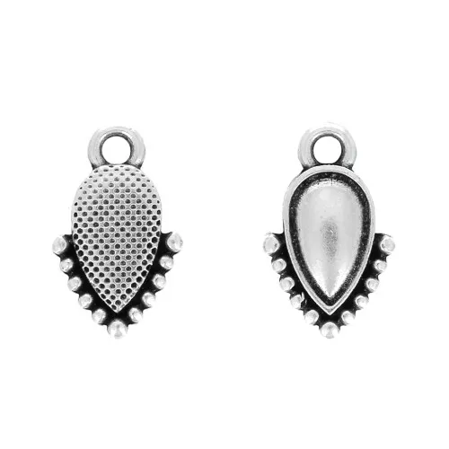 Mini ciondolo goccia con palline 13x8 mm - placcatura argento fino anticato x1