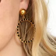 Pendente cerchio scavato - resina 51x48 mm Dorato con oro fino - Nero x1