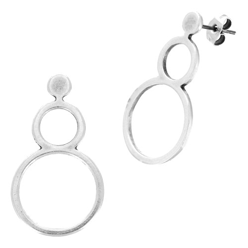 Chiodi di orecchie cerchio doppio scavato 32x18 mm - placcatura argento fino anticato x2