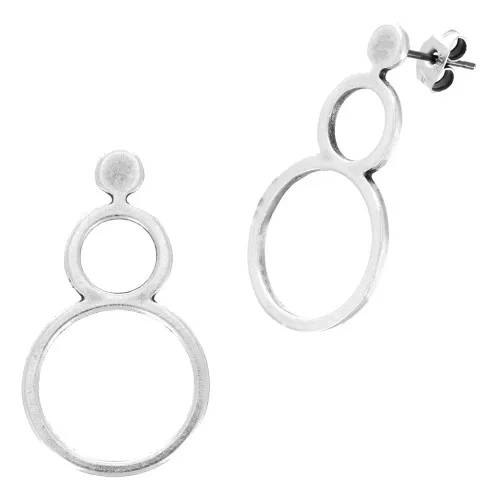 Chiodi di orecchie cerchio doppio scavato 32x18 mm - placcatura argento fino anticato x2