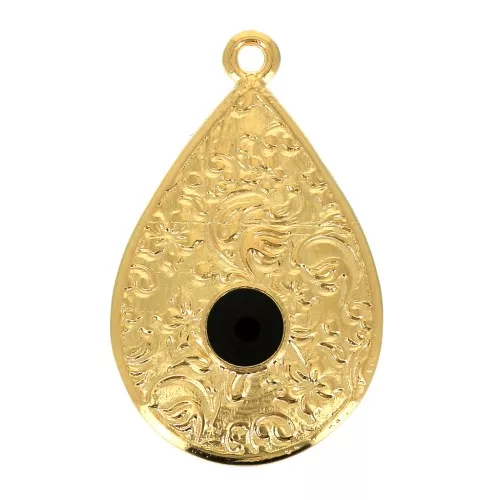 Pendente goccia motivo floreale e resina 28x17 mm - Dorato con oro fino - Nero x1