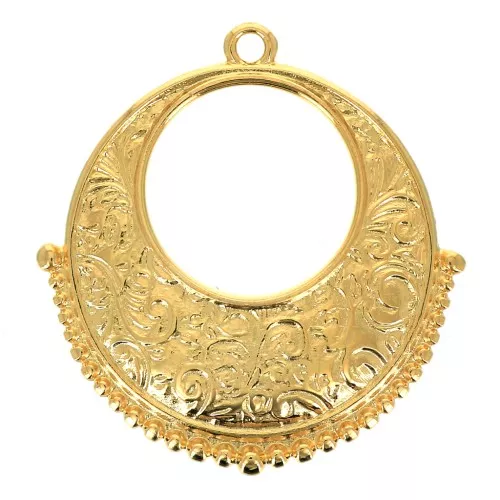Pendente tondo etnico scavato con palline 30x28 mm Dorato con oro fino x1