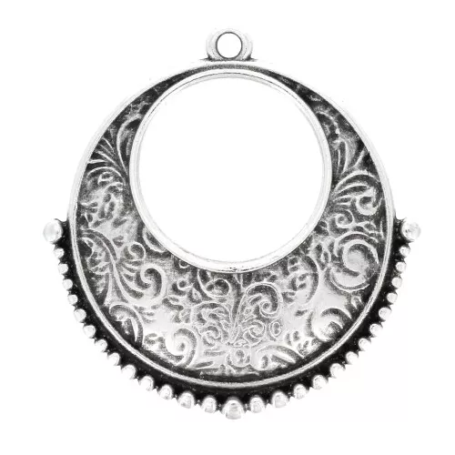 Pendente tondo etnico scavato con palline 30x28 mm - placcatura argento fino anticato x1