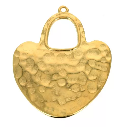 Pendente a cuore etnico martellato 40x33 mm - Dorato con oro fino x1