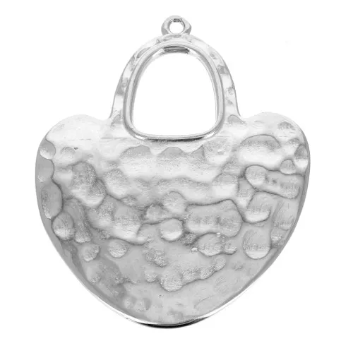 Pendente a cuore etnico martellato 40x33 mm - placcatura argento fino anticato x1