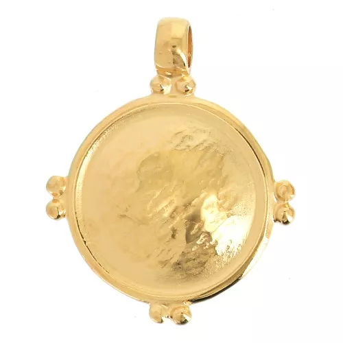 Pendente tondo bombato con palline 25.5x21 mm - Dorato con oro fino x1