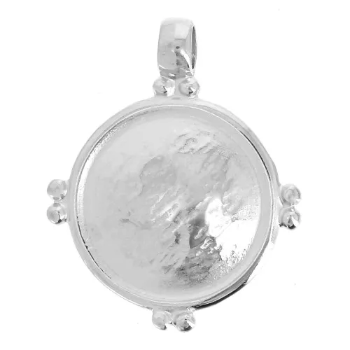 Pendente tondo bombato con palline 25.5x21 mm - placcatura argento fino anticato x1