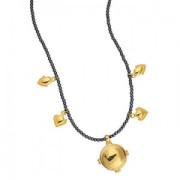 Pendente tondo bombato con palline 25.5x21 mm - placcatura argento fino anticato x1