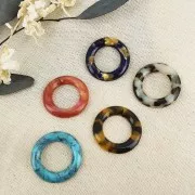 Pendente anello 30 mm in acetato di cellulosa - Marmorizzato Arancione x1