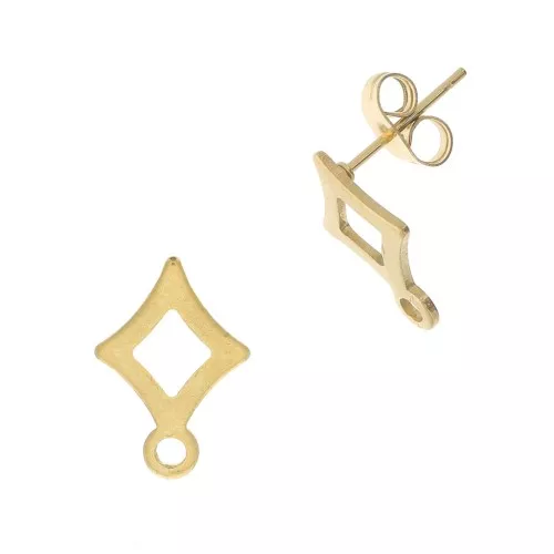 Chiodi di orecchie rombo con anello chiuso 14x10 mm Acciaio inossidabile dorato x2