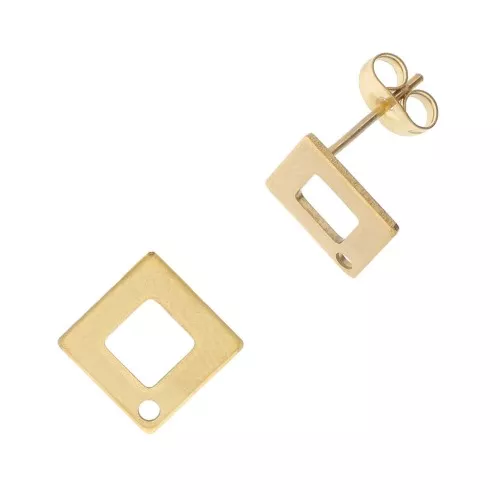 Chiodi di orecchie rombo scavato 1 foro 14 mm - Acciaio inossidabile dorato 304 x2