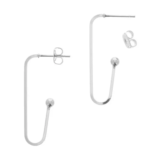 Chiodi di orecchie U design con pallina 34x12 mm - Rodiato x2