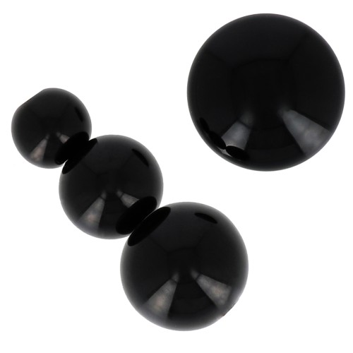 Assortimento di 26 perle tonde 8-10-14 mm e 2 cabochon in resina- Nero