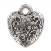 Ciondolo Cuori decorati CCB mm. 17x15 Argentato antico x5